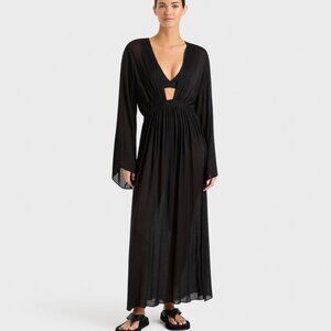 Bondi Born Cremona‎ Plunge Front Maxi Coverup Black Large